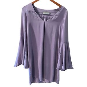Amanda Uprichard Women’s M Silk Purple V-Bell Sleeve Mini Dress hippie